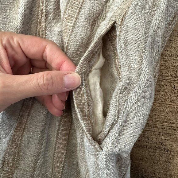Fate Women's Size Medium Striped Roll Up Sleeve Linen Blend Wrap Top - Picture 8 of 11